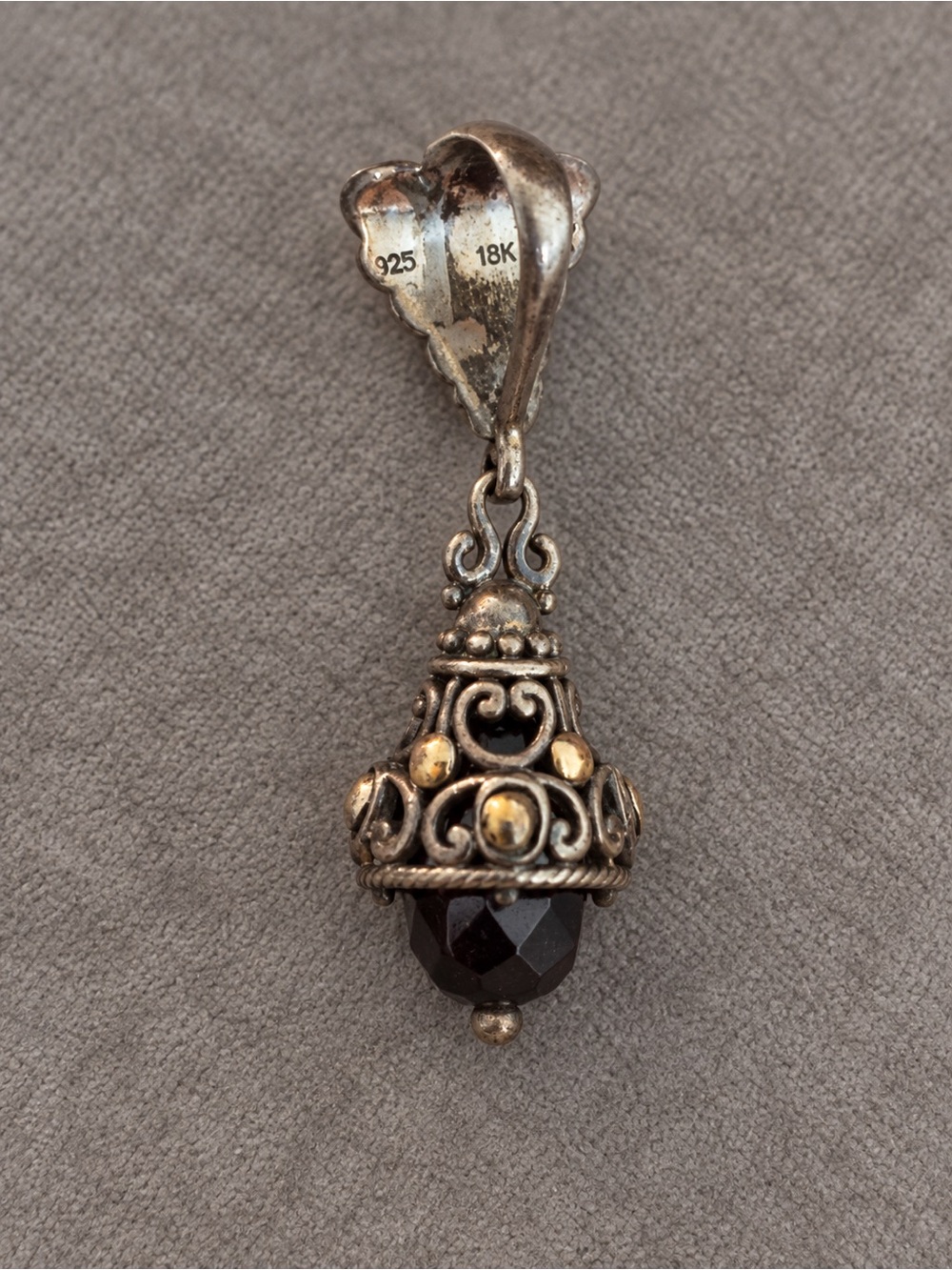 925 Sterling Silver 18K Gold Black Gemstone Bali Style Pendant. NECKLACE NOT INC - Picture 7 of 9